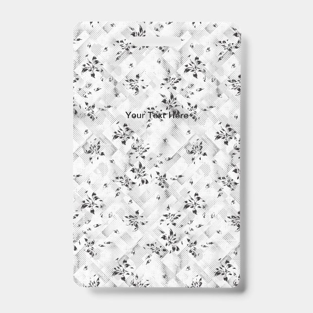 Crachá Floral Preto e Branco Elegante (Frente)