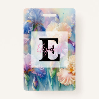 Crachá Floral watercolor monogram purple iris flowers