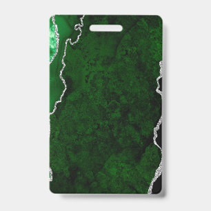 Crachá Floresta Glamourosa Verde Mármore Chic Prateado Br