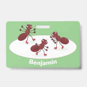 Crachá Formigas vermelhas felizes patinando no gelo desen