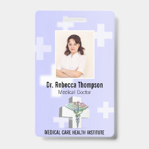 Crachá Foto Caduceu 3D Holográfico Médico Cruz Branca