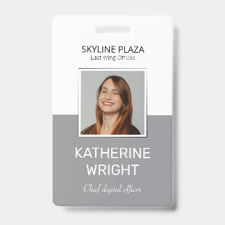 Crachá Foto cinza personalizada do funcionário quadrada I