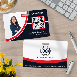 Crachá Foto Código QR Nome Funcionário Corporativo Vermel