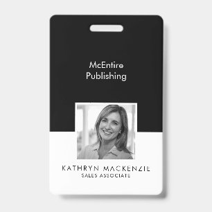 Crachá Foto da Empresa Preta e Branca Vertical