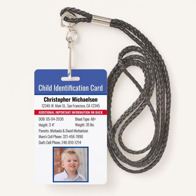 Crachá Foto de Alergia de Emergência para Identificação d (Frente com cordão)