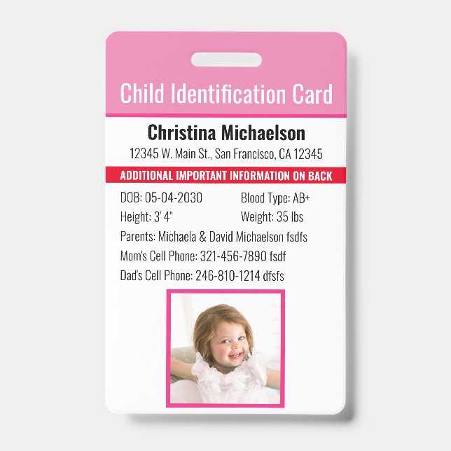 Crachá Foto de Alergia de Emergência para Identificação d (Frente)