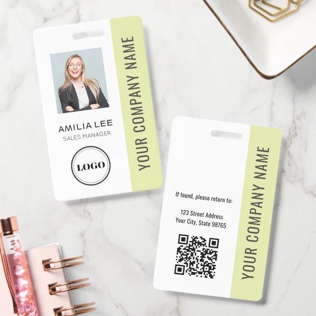 Crachá Foto de Funcionário Personalizada, Código Qr, Logo (Escritório)