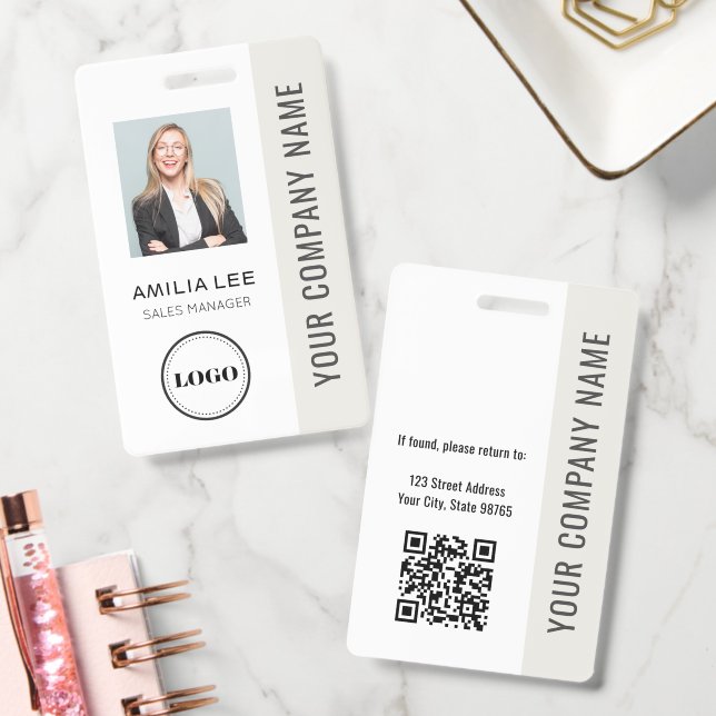 Crachá Foto de Funcionário Personalizada, Código Qr, Logo (Escritório)