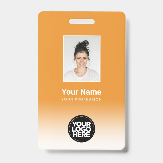 Crachá Foto de Funcionário Personalizada Gradiente Laranj (Frente)