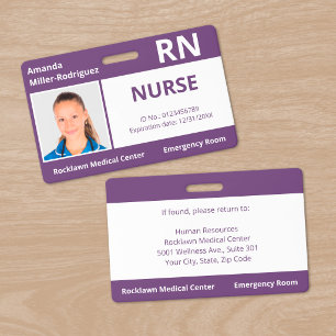 Crachá Foto de Funcionário Personalizada ID Médico Roxo B
