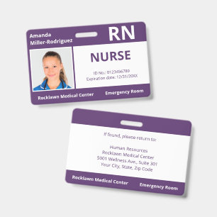Crachá Foto de Funcionário Personalizada ID Médico Roxo B
