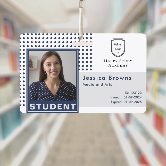 Crachá Foto de ID de Estudante Moderna Azul Marinho Unive (Criador carregado)