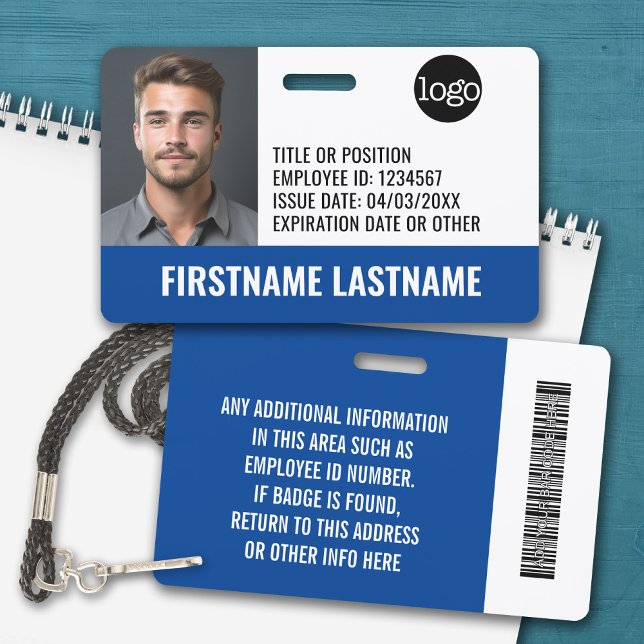 Crachá Foto de ID de Funcionário Essencial, Código de Bar (Personalized Name Badge with Photo and Company Logo)
