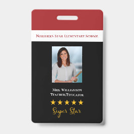 Crachá Foto de ID de Professor da Escola Super Estrela
