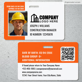 Crachá Foto de ID de Segurança Logo Código QR Laranja Fun