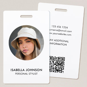 Crachá Foto de Perfil Moderna QR Branco Preto Segurança I