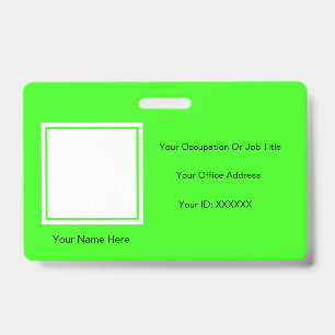 Crachá Foto de texto de cor personalizada verde neon para