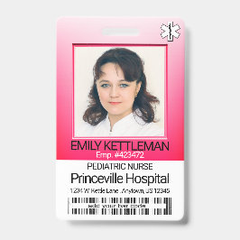 Crachá Foto do Campo Médico - Enfermeira - Rosa