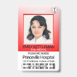 Crachá Foto do Campo Médico - Enfermeira - Vermelho