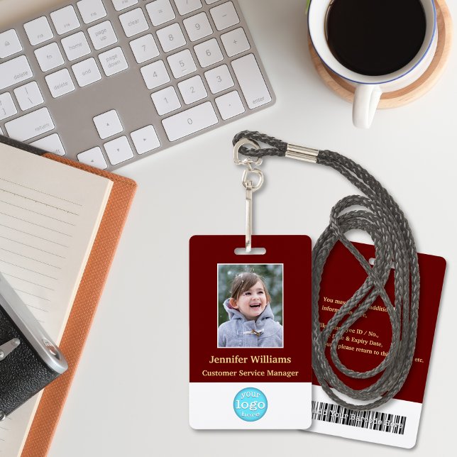 Crachá Foto do Funcionário da Equipe Personalizada Nome L (Custom Staff Employee Photo Name Logo Barcode ID Badge)