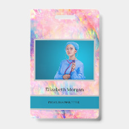 Crachá Foto do funcionário ombre opal holográfico trendy