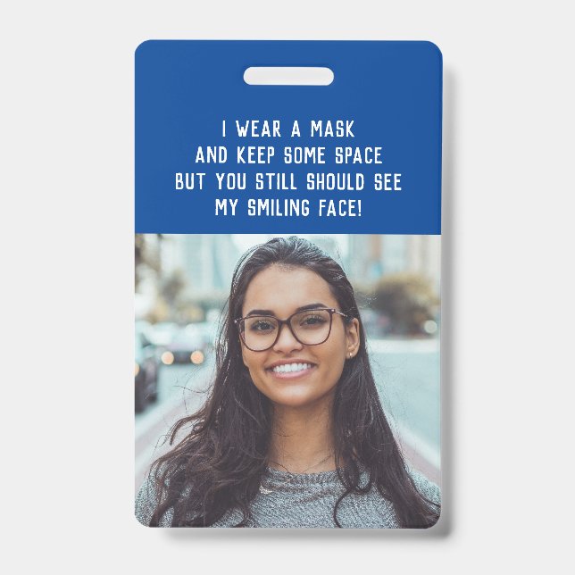 Crachá Foto do professor de escola e nome azul (Frente)