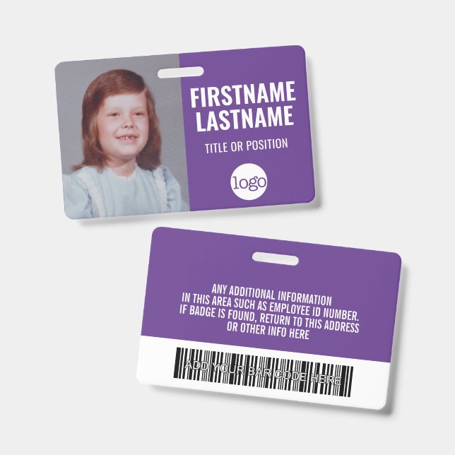 Crachá Foto essencial do funcionário com ID, código de ba (Frente e verso)