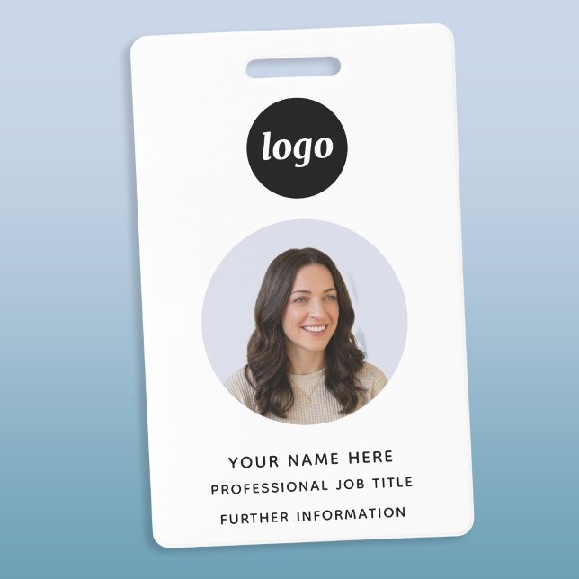 Crachá Foto ID Limpo Nome Profissional (Simple logo custom text business photo ID name badge)