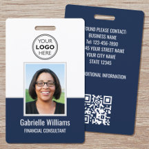 Foto ID Moderna de Funcionário QR Segurança Azul M