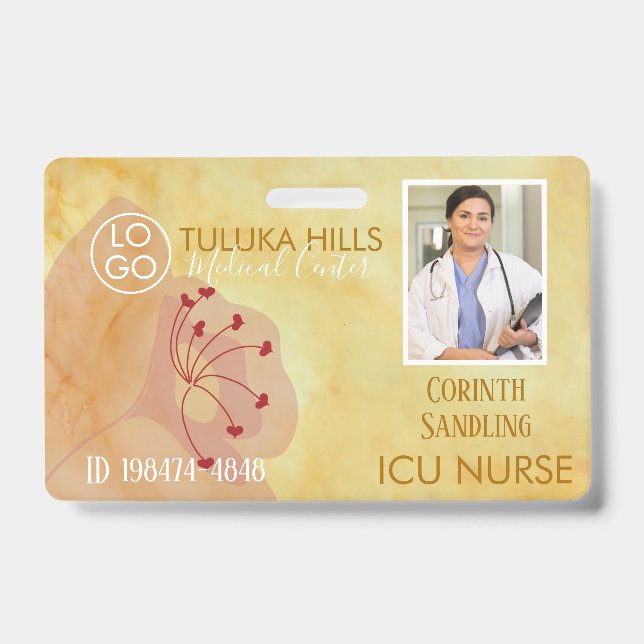 Crachá Foto Médica Corações Florais (Frente)