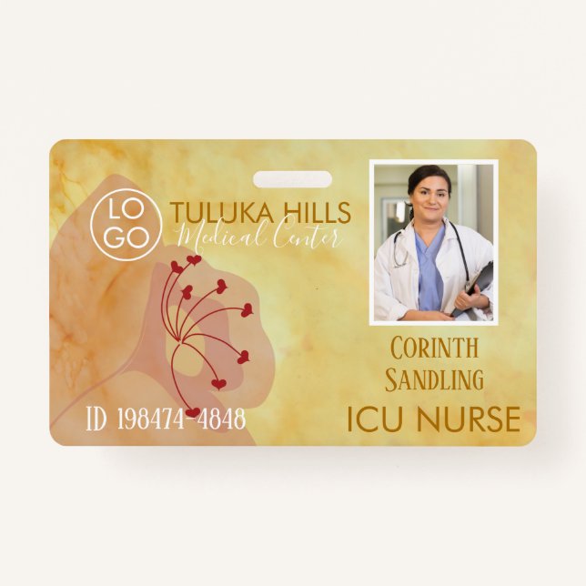 Crachá Foto Médica Corações Florais (Frente)