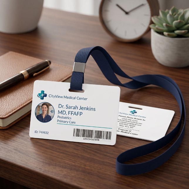Crachá Foto Moderna de Equipe Médica Profissional de Saúd (Modern Medical Staff Photo Healthcare Employee Badge)