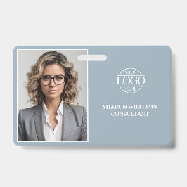 Crachá Foto Moderna de Funcionário da Empresa em Azul Emp