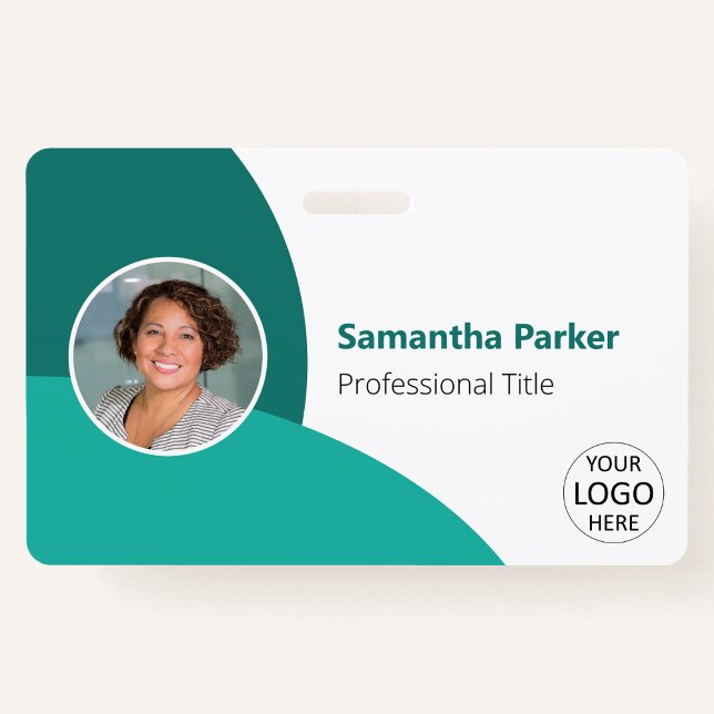 Crachá Foto Personalizada Azul-Verde, Logotipo, Código de (Criador carregado)