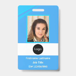 Crachá Foto personalizada da empresa azul, Logotipo, Códi