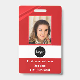 Crachá Foto personalizada da empresa vermelha, Logotipo, 