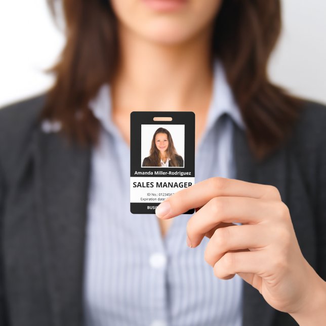 Crachá Foto Personalizada de Funcionário ID Preto Branco (Apresentado)
