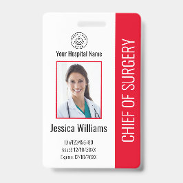 Crachá Foto personalizada de funcionário médico vermelho