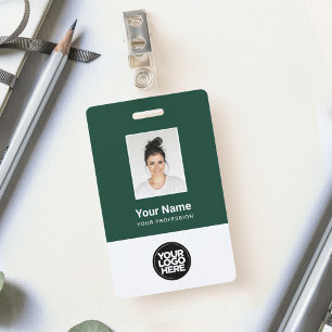 Crachá Foto personalizada de funcionário verde escuro, c