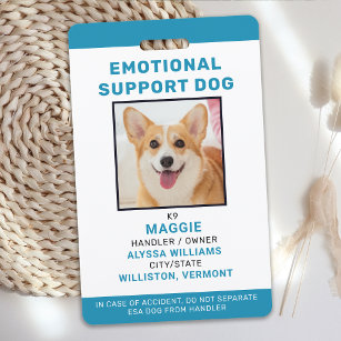 Crachá Foto personalizada de ID de cão de suporte emocion