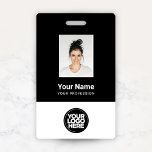 Crachá Foto personalizada do funcionário, código do Bar,<br><div class="desc">Personalize facilmente este Crachá de Nomes de Funcionários Personalizados Pretos e Brancos com Foto, Código de Bar de Análise e logotipo comercial. Um simples design de negócios em cores padrão monocromáticas totalmente personalizável em tamanhos frontais e traseiros, fontes básicas e modernas sans-serif e uma aparência profissional e clara. Disponível com...</div>