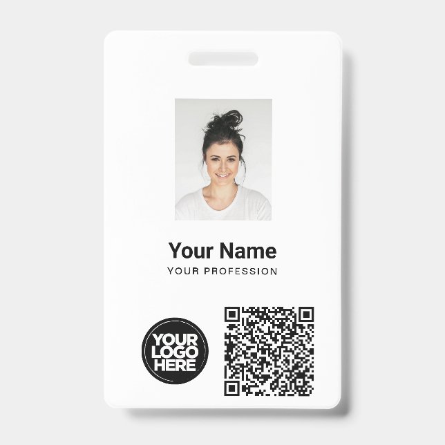 Crachá Foto personalizada do funcionário, código Qr e cód (Frente)