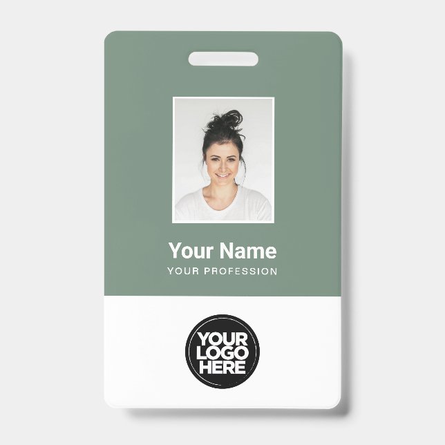 Crachá Foto personalizada do funcionário, código QR, logo (Frente)