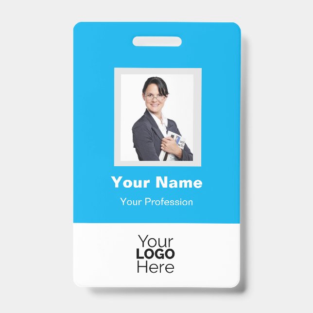 Crachá Foto personalizada do funcionário, código QR, logo (Frente)