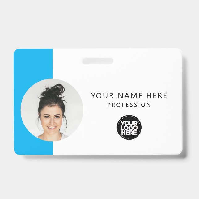Crachá Foto personalizada do funcionário, código QR, logo (Frente)