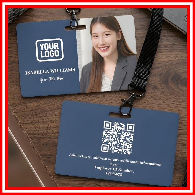 Crachá Foto Personalizada do Funcionário, Código QR, Logo (Criador carregado)