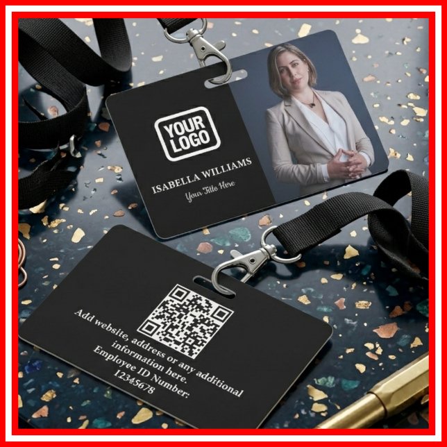 Crachá Foto Personalizada do Funcionário, Código QR, Logo (Criador carregado)
