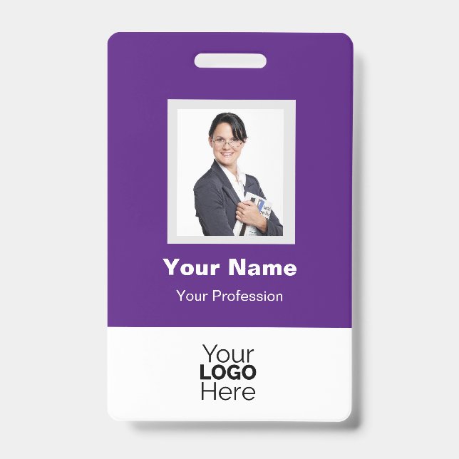 Crachá Foto personalizada do funcionário, código QR, logo (Frente)
