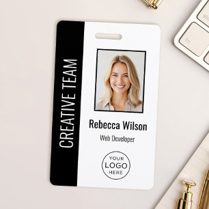 Crachá Foto personalizada, logotipo, nome preto
