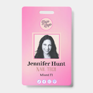 Crachá Foto personalizada rosa elegante simples minimalis